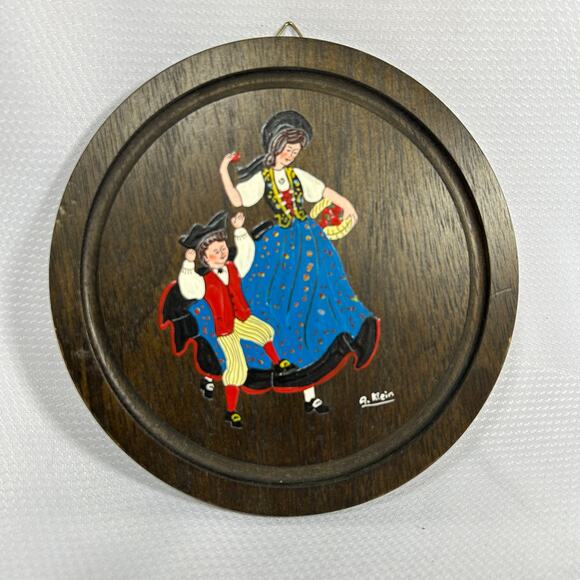 Vintage Handgemalt German Folk Art hand painted wood plaque plate Swiss made - Picture 1 of 7